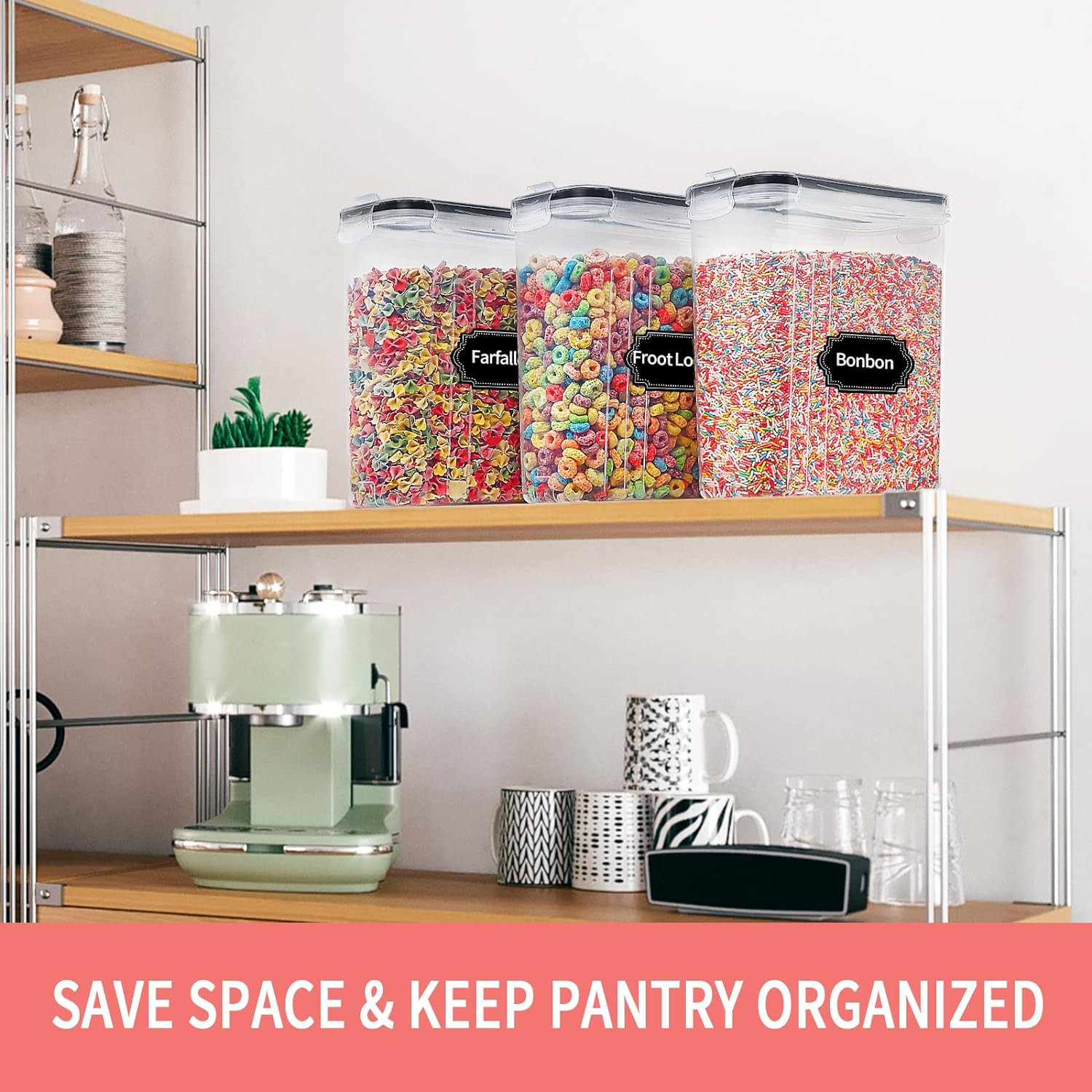 Food Storage Labels - 2.5L Granen Opslagcontainers met Deksels 1/2/4
