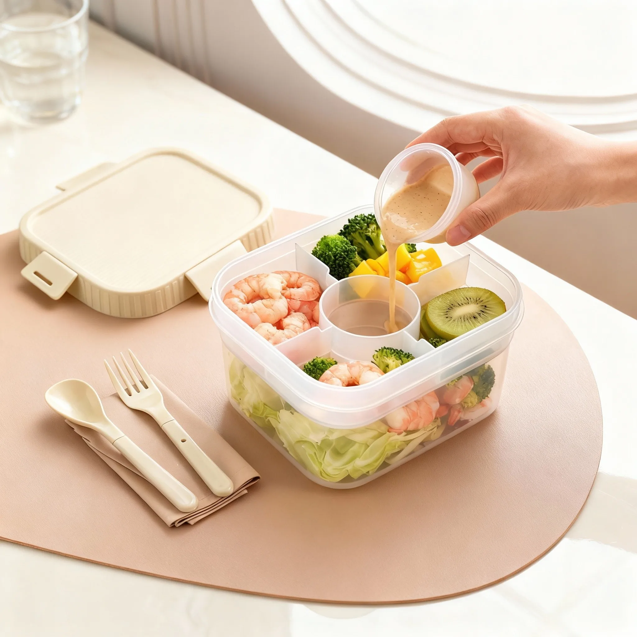 Food Storage Oven Safe - Draagbare, dubbele lunchbox van kunststof met